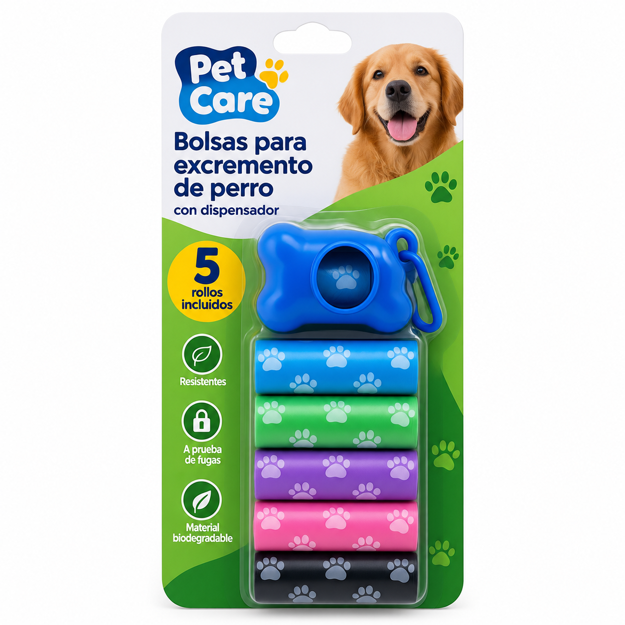 BOLSA P/EXCREMENTO DE PERRO 5 ROLLO/DISPENSADOR