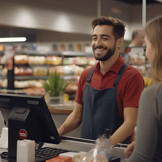 Atención cercana al cliente en caja de un comercio